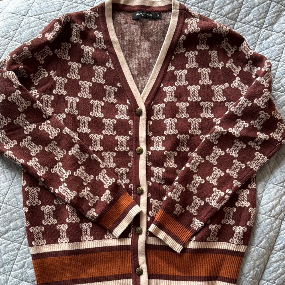 Womens Brown Patterned Sweater